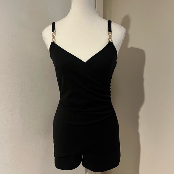 Black Sleeveless Ruched Romper - Picture 1 of 3